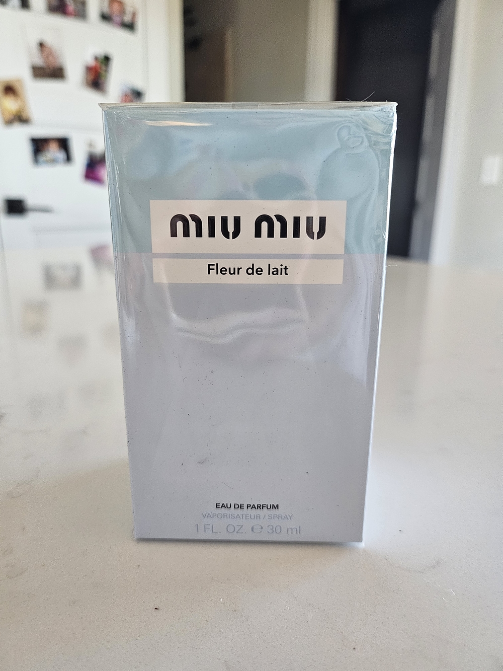 Miu Miu White Faceted Bottle with Pale Blue Cap and Gold Accent - Picture 4 of 5